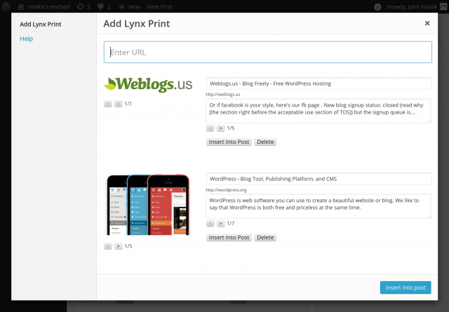 WP Lynx 1.0.0 Lynx Print Adding Screen