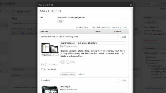 The WP Lynx Print Adding Screen