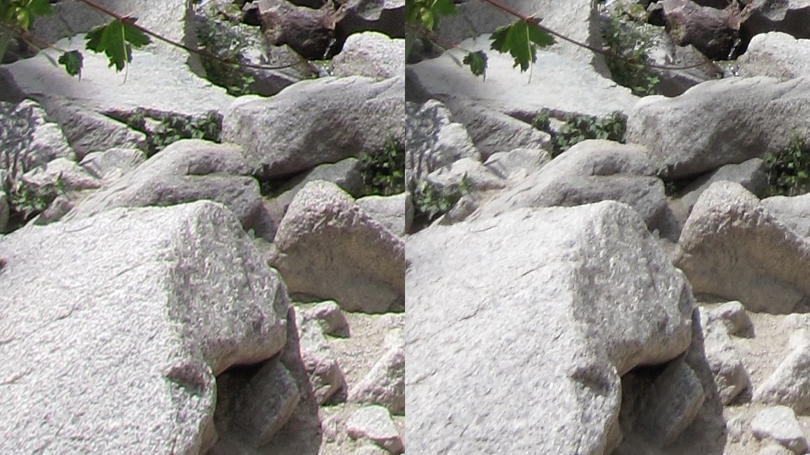 Chromatic Aberration Comparison, left is uncorrected JPEG, right is corrected RAW